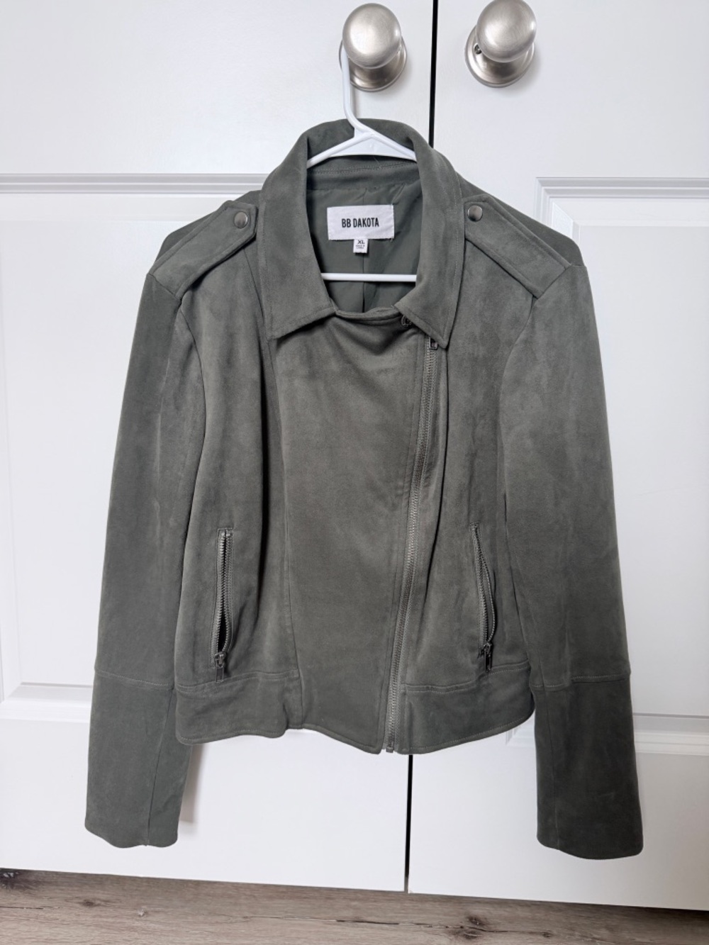 BB Dakota Olive Gray Suede Asymmetric Moto Jacket